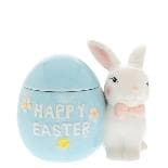 Borcan cu Capac White Blue Easter Bunny din Ceramica 16x10x13cm