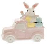 Borcan cu Capac Pink Bunny Car din Ceramica 22x12x20cm