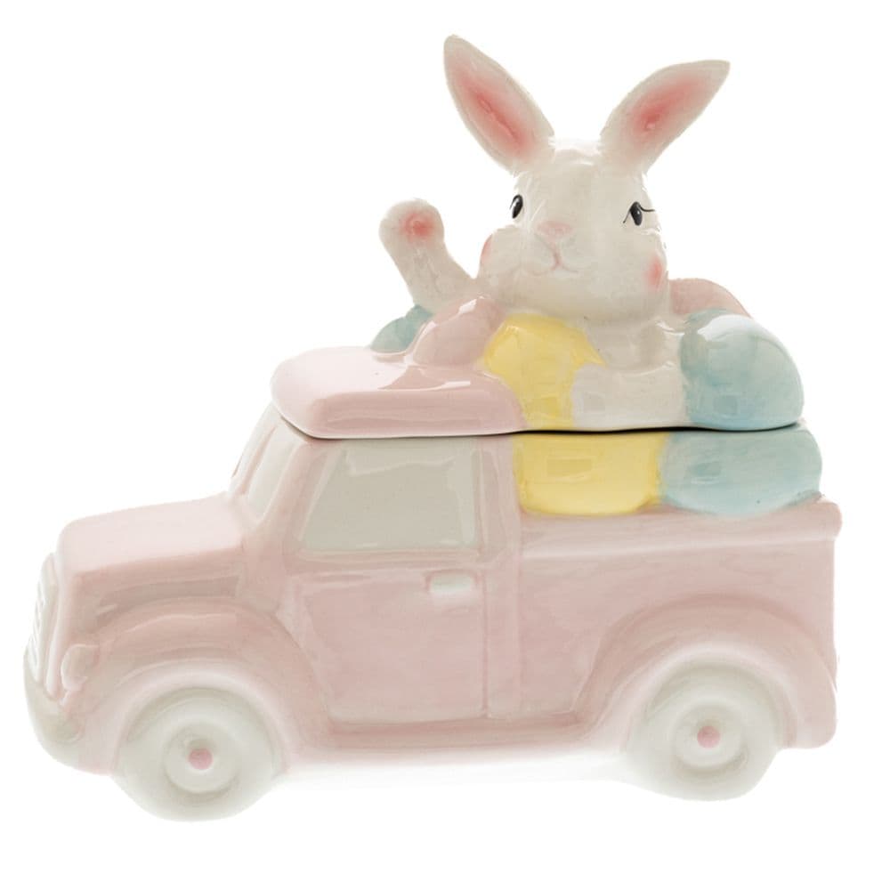 Borcan cu Capac Pink Bunny Car din Ceramica 22x12x20cm