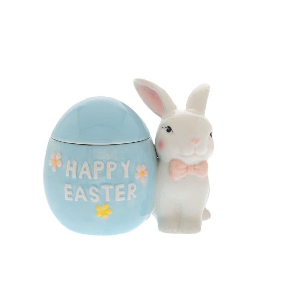 Borcan cu Capac White Blue Easter Bunny din Ceramica 16x10x13cm