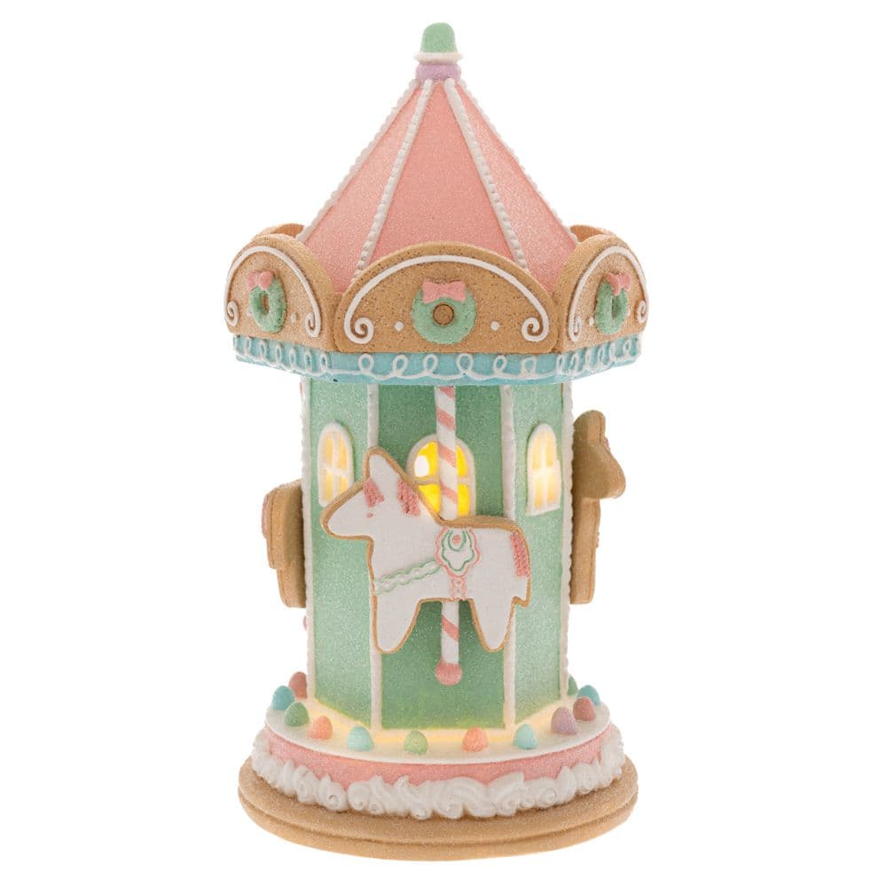 Carusel Decorativ Green Pink din Rasina cu LED 13x12x22cm