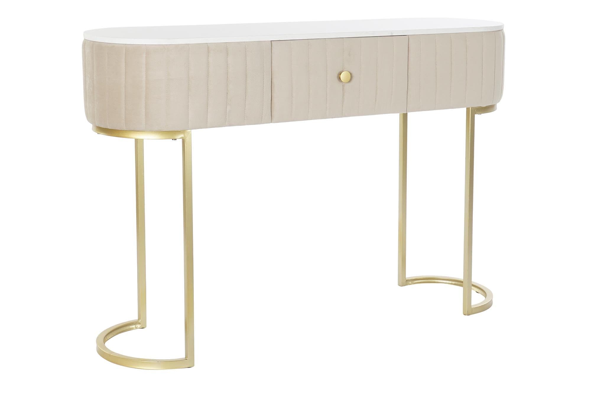 Consola Pink White din Catifea cu Marmura si Metal 120x35x80cm
