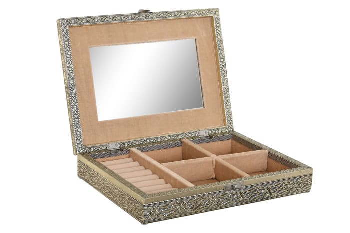 Cutie pentru Bijuterii Champagne din Lemn cu Aluminiu 28x20x6cm