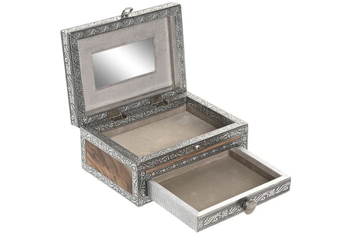 Cutie pentru Bijuterii Silver din Lemn cu Aluminiu 18x13x8cm