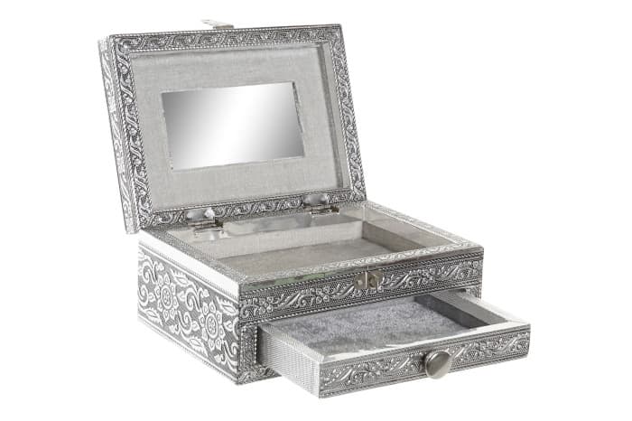 Cutie pentru Bijuterii Silver din Lemn cu Aluminiu 18x13x9cm