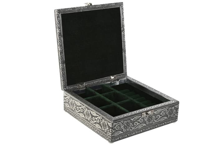 Cutie pentru Bijuterii Silver din Lemn cu Aluminiu 18x18x6cm