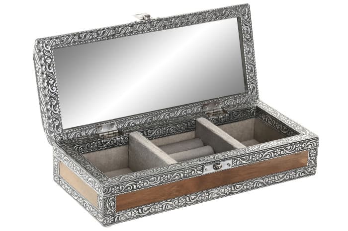 Cutie pentru Bijuterii Silver din Lemn cu Aluminiu 23x10x7cm