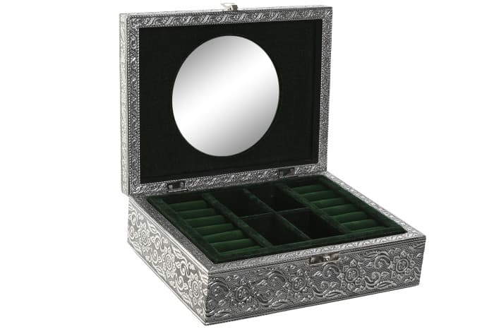 Cutie pentru Bijuterii Silver din Lemn cu Aluminiu 23x18x8cm