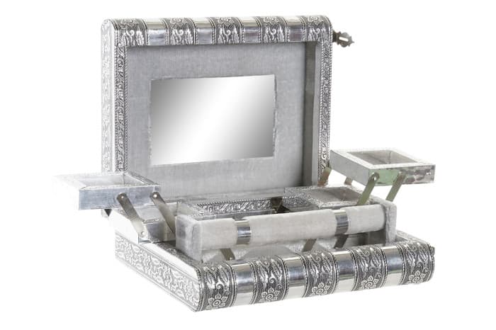 Cutie pentru Bijuterii Silver din Lemn cu Aluminiu 23x19x8cm