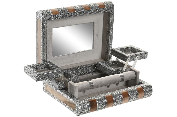 Cutie pentru Bijuterii Silver din Lemn cu Aluminiu 23x19x8cm