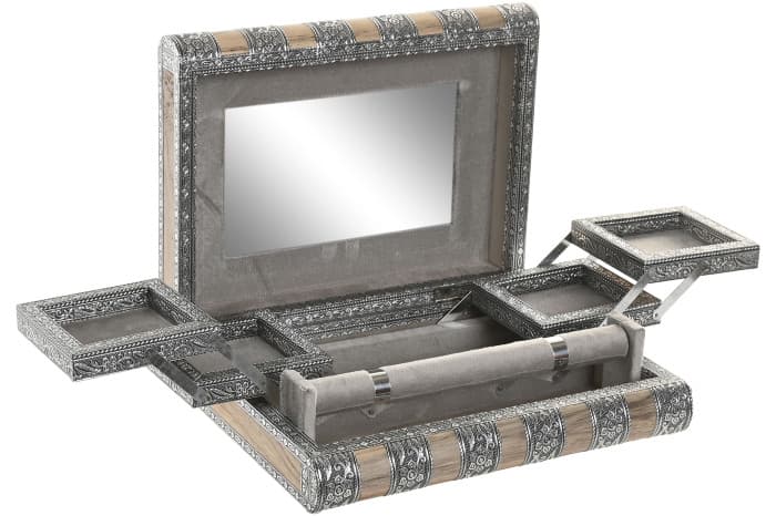 Cutie pentru Bijuterii Silver din Lemn cu Aluminiu 27x21x7cm