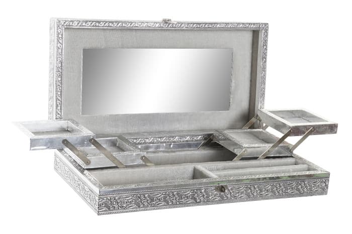 Cutie pentru Bijuterii Silver din Lemn cu Aluminiu 38x20x8cm