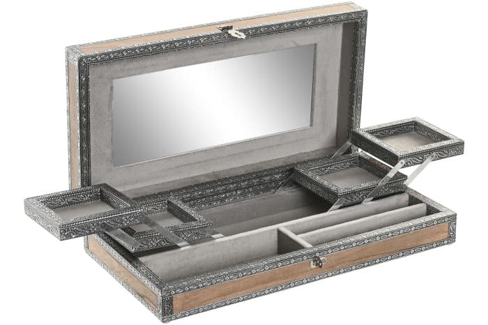 Cutie pentru Bijuterii Silver din Lemn cu Aluminiu 38x20x8cm
