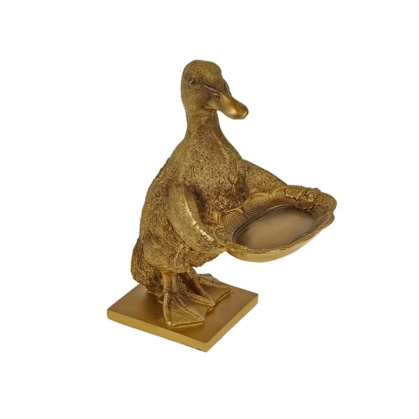 Decoratiune Gold Duck din Rasina 14x18x25cm