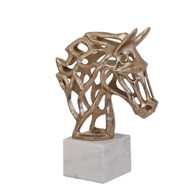 Decoratiune Golden Horse din Aluminiu cu Marmura 24x10x30cm