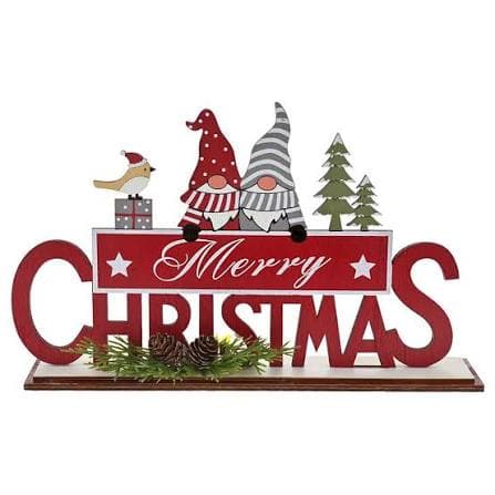 Decoratiune Red Merry Christmas din Lemn 28x5x17cm