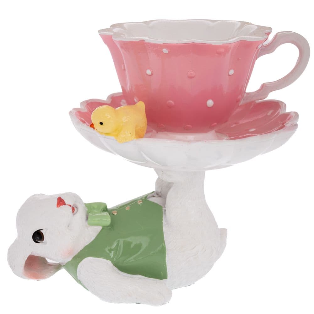 Decoratiune White Green Bunny din Rasina 20x15x17cm