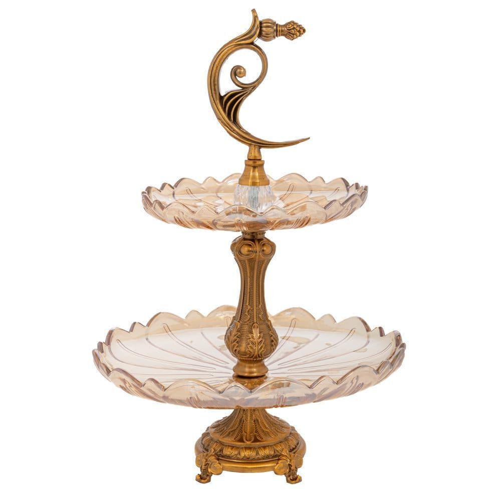 Etajera Antique Gold din Metal cu Sticla D31x50cm