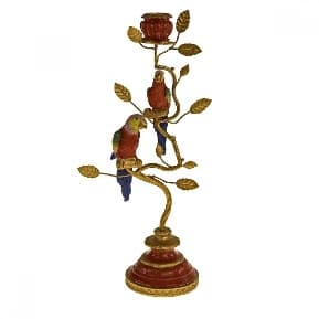 Suport pentru Lumanari Red Gold Parrots din Rasina 9x16x33cm