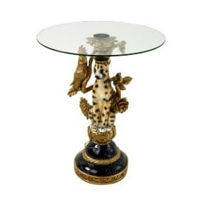 Masa Black Gold Leopard din Rasina cu Sticla D40x51cm