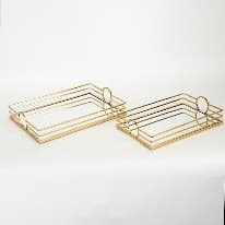 Set 2 Tavi Golden din Metal cu Oglinda 35x25x7cm