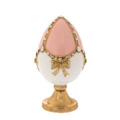 Decoratiune Whie Pink Egg din Rasina D12x21cm