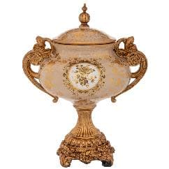 Bol cu Picior si Capac Antique Gold din Rasina 28x20x27cm