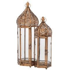 Felinar Antique Gold din Metal cu Sticla 20x17x52