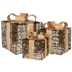 Set 3 Cadouri Decorative Black Gold cu LED 25x25x30cm