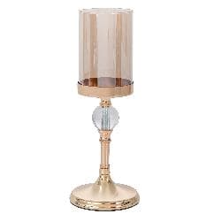 Suport pentru Lumanare Golden din Metal cu Sticla D14x46cm