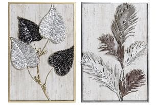 Tablou White Black Leaves din Metal 40x61x6cm