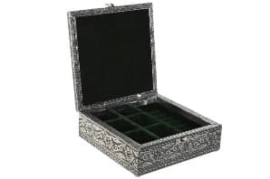 Cutie pentru Bijuterii Silver din Lemn cu Aluminiu 18x18x6cm
