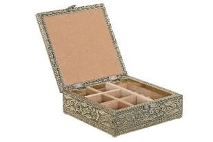 Cutie pentru Bijuterii Champagne din Lemn cu Aluminiu 18x18x6cm
