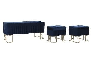 Taburet Dark Blue din Catifea cu Metal 110x40x47cm