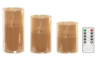 Set 3 Lumanari LED Amber din Sticla cu Ceara 22x8x15cm