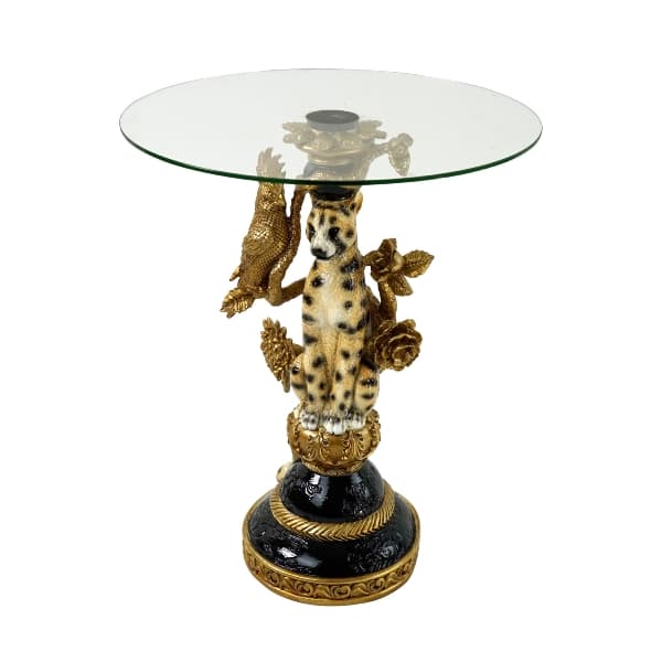Masa Black Gold Leopard din Rasina cu Sticla D40x51cm