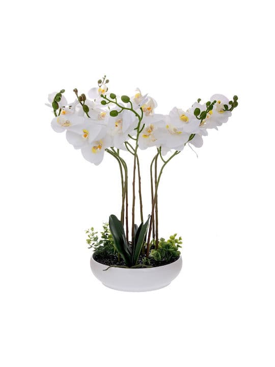 Orhidee Artificiala Alba in Ghiveci din Ceramica 55cm