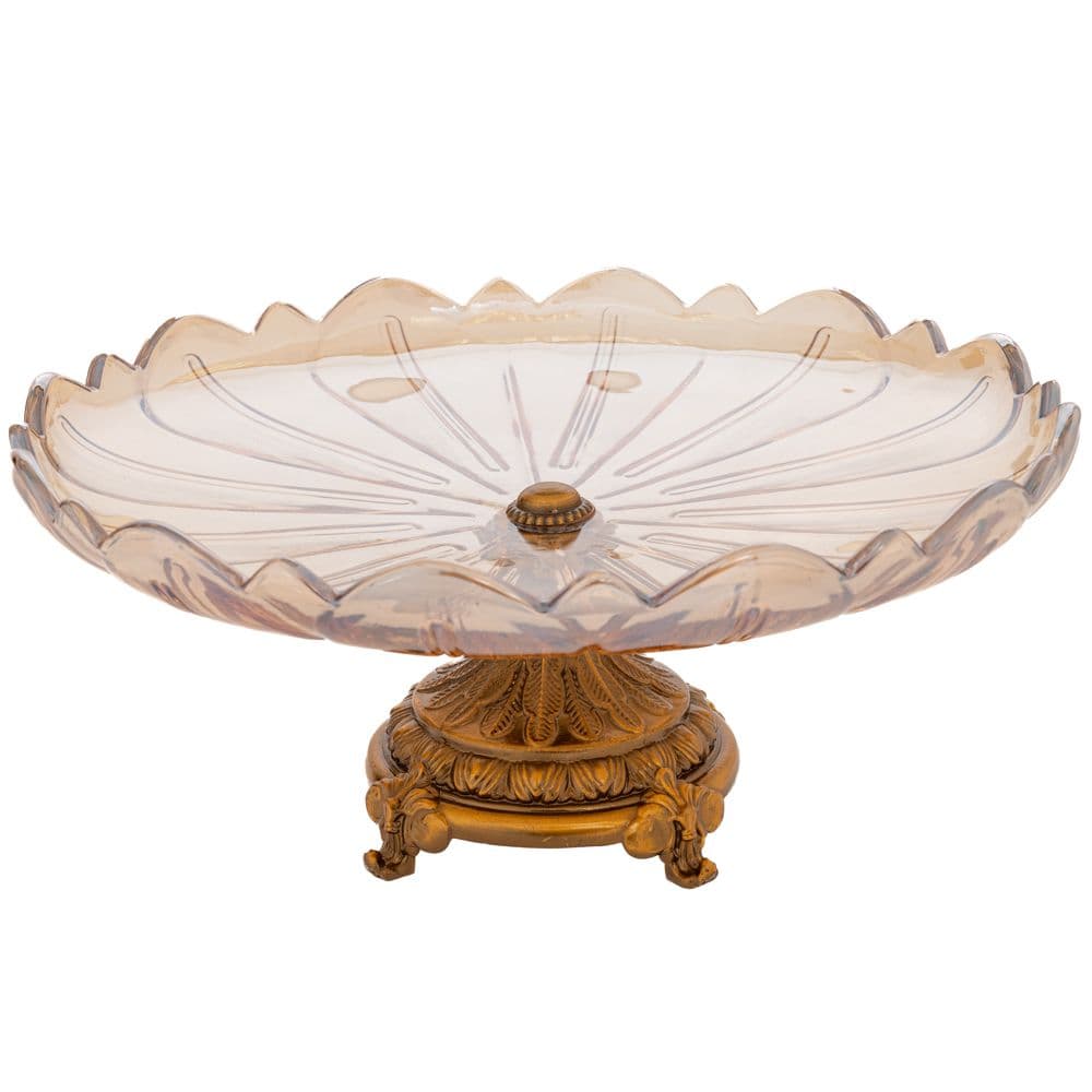 Platou Amber din Sticla cu Metal D31x16cm