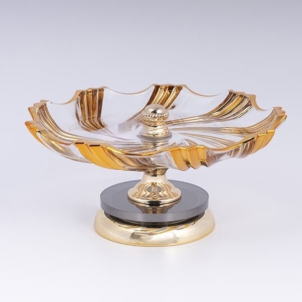 Platou Black Gold din Sticla cu Metal D32x20cm