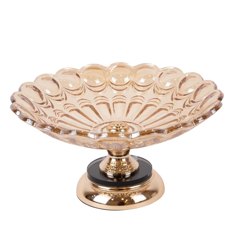 Platou Gold din Sticla cu Metal D30x18cm