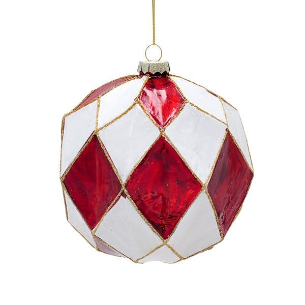 Set 2 Globuri White Red din Sticla 12cm