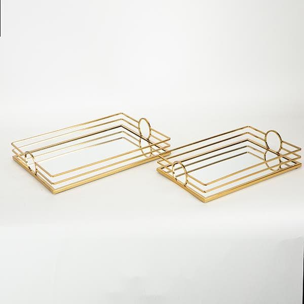 Set 2 Tavi Golden din Metal cu Oglinda 35x25x7cm