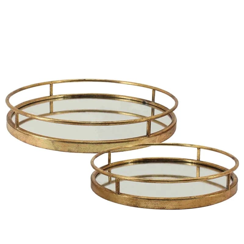 Set 2 Tavi Golden din Metal cu Oglinda D40x6cm D34x6cm