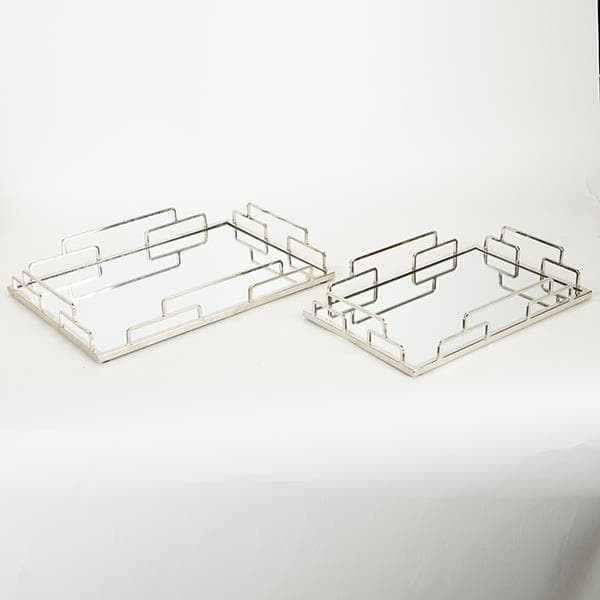 Set 2 Tavi Silver din Metal cu Oglinda 35x25x5cm