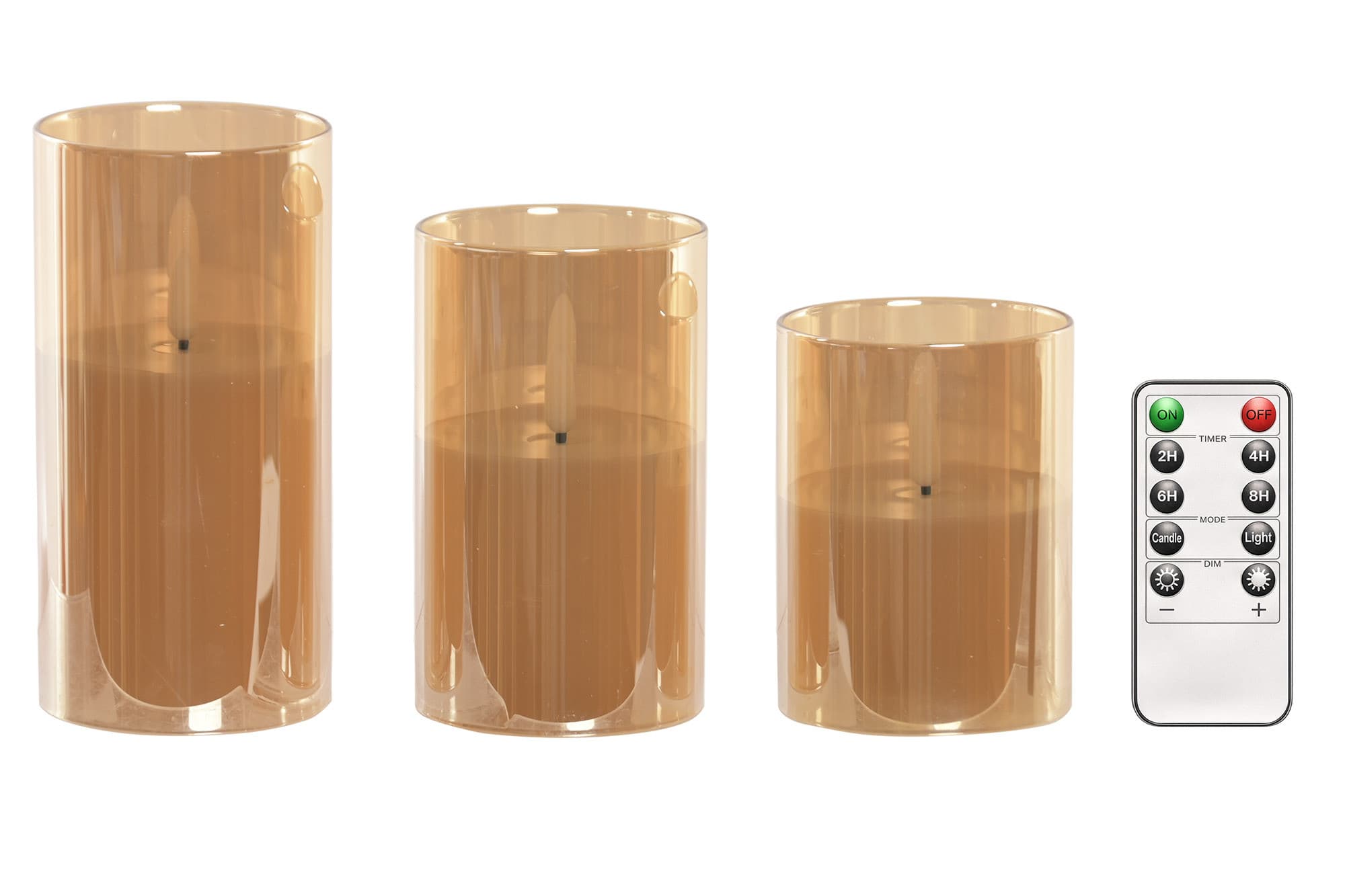 Set 3 Lumanari LED Amber din Sticla cu Ceara 22x8x15cm