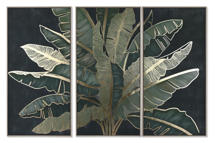 Set 3 Tablouri Green Leaves 180x4x120cm