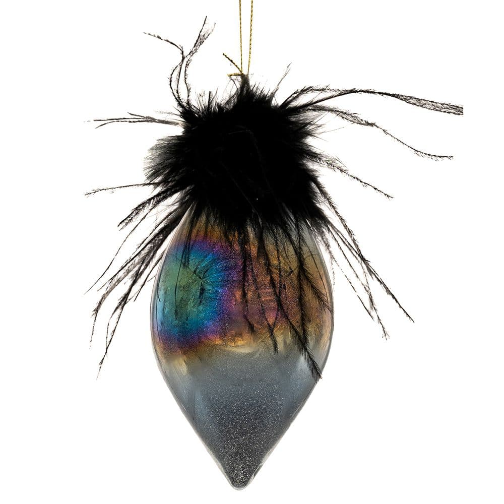 Set 4 Globuri Black Feathers din Sticla 7x14cm