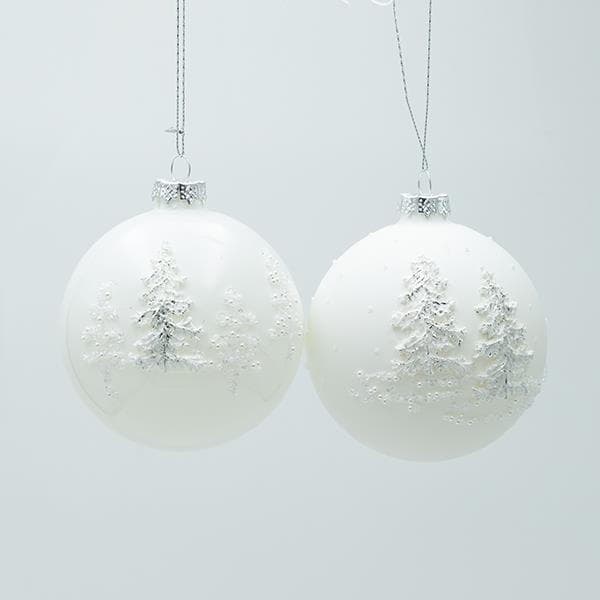 Set 4 Globuri White din Sticla D10cm