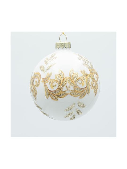 Set 4 Globuri White Gold din Sticla D10cm