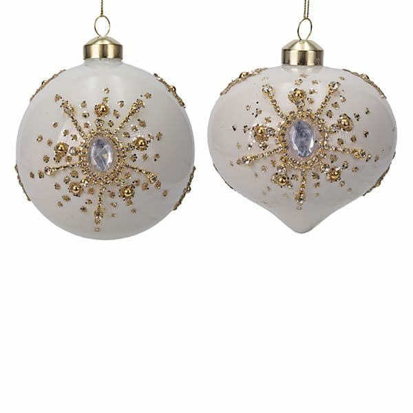 Set 4 Globuri White Pearl din Sticla D10cm